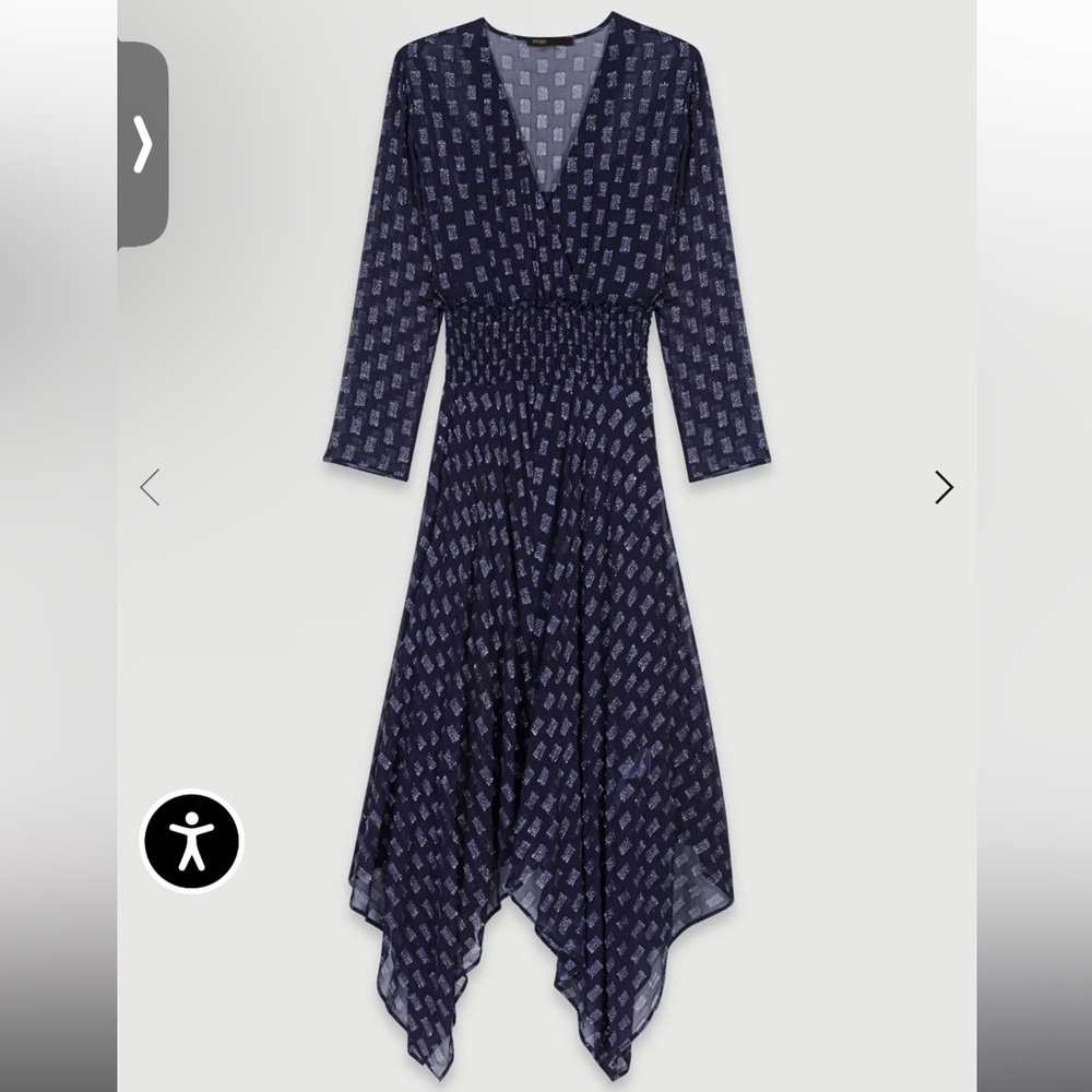 Maje asymmetrical floral Elegant Navy Blue Women's Dress nwt